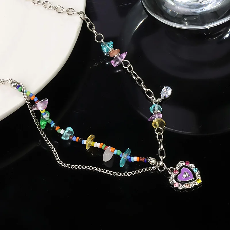 الصيف الملونة مطرز قلادة مع الحب قلادة قلادة للنساء الفاخرة Y2k مجوهرات نمط سلسلة الترقوة Collares الفقرة mujer #3