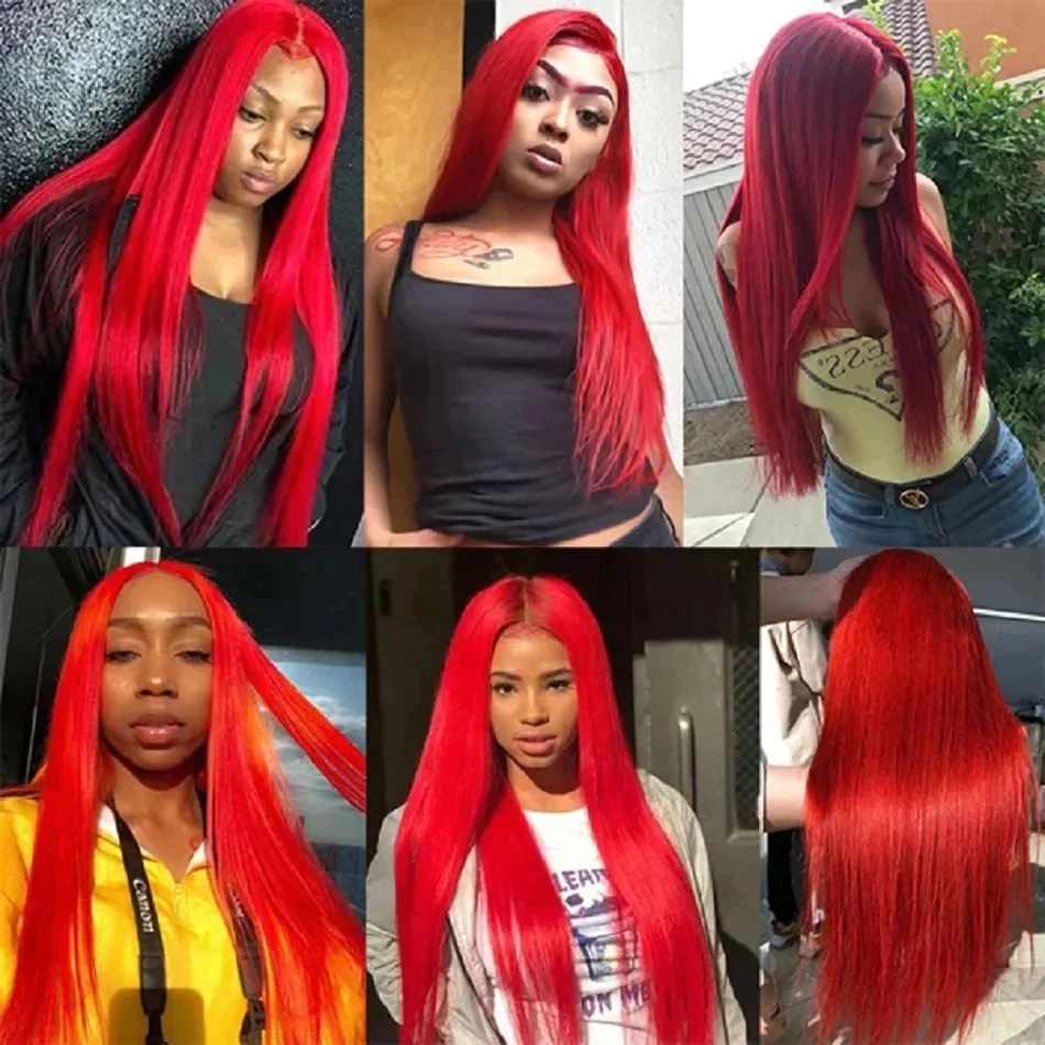 30 40 Inch Brazilian Red 13x6 HD Lace Front Human Hair Wigs 200% Red Color Straight 13X4 Transparent Lace Frontal Wig For Women image 5