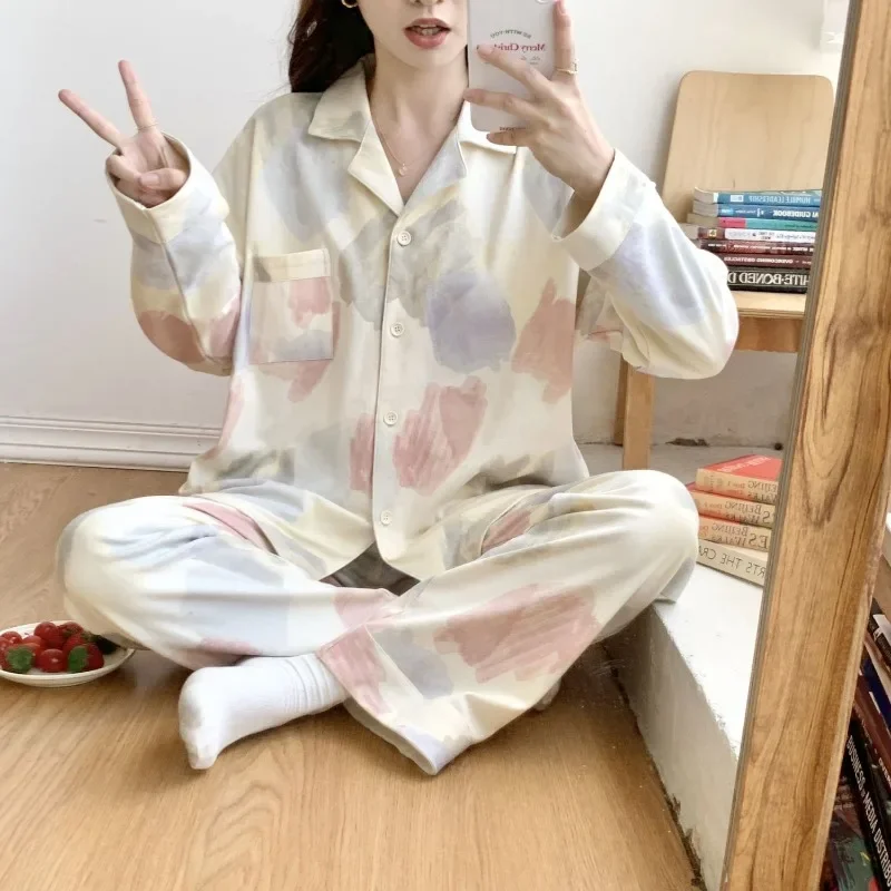 

Новинка 2023 года, женский пижамный комплект, милая одежда для сна для девочек на весну и осень, молодежный кардиган, домашняя одежда с длинными рукавами, домашняя одежда для отдыха, костюм