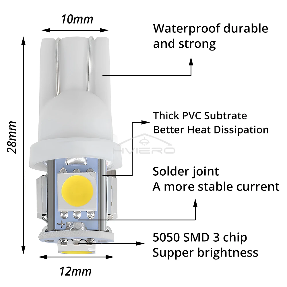 10Pcs T10 5050 5SMD Auto Led Lamps Interior 168 194 LED DC 12V Licenses Plate Bulbs Marker Lights White Blue Red Cob Turn Signal