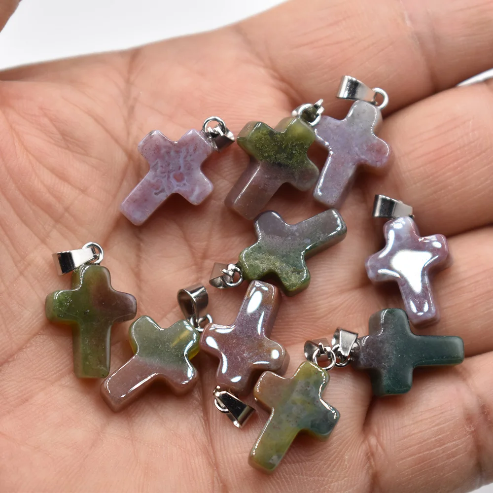 Großhandel 50 Stück/Lot Mode 12x16mm Natürlicher Tigerauge-Stein Rosenquarz Kreuzanhänger Charms Ohrringe Halsketten Schmuckherstellung – Detail 7
