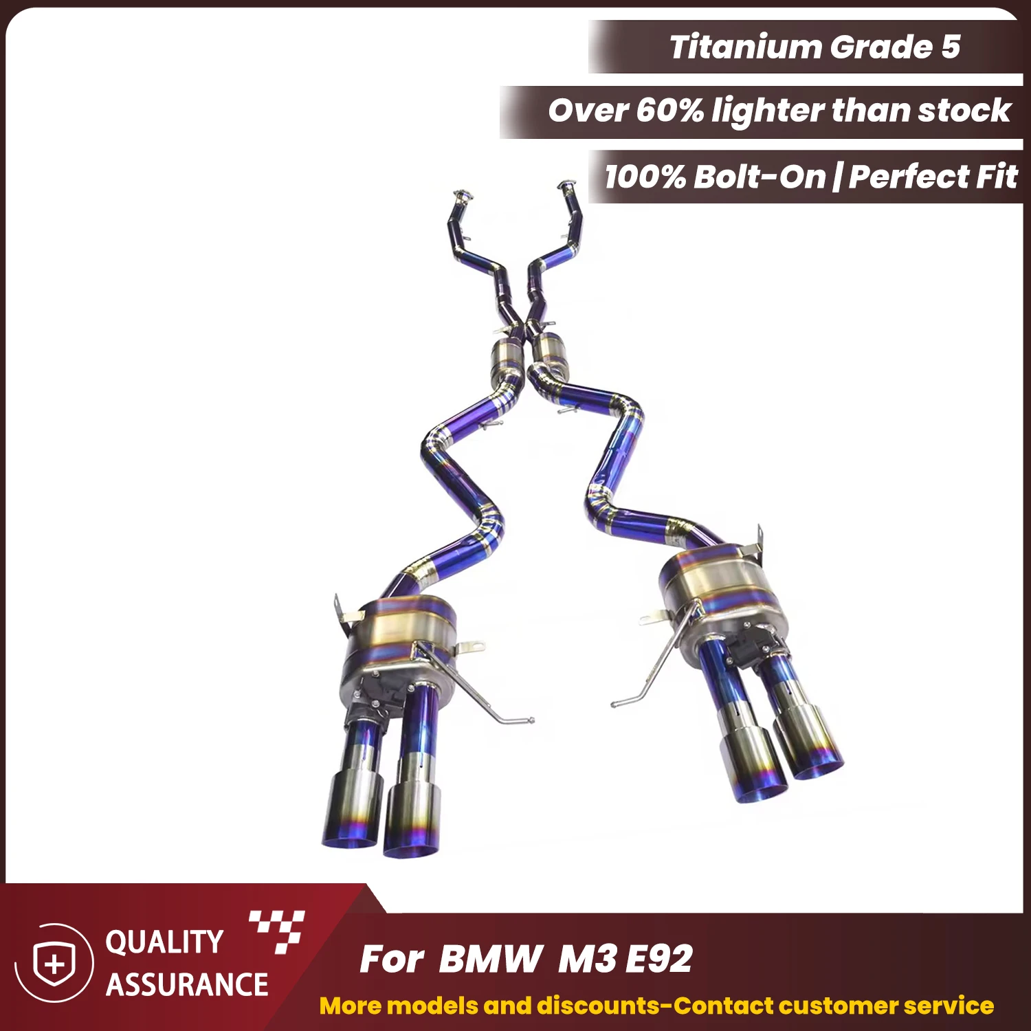 

Titanium Catback Exhaust with Titanium Mid-Pipe for BMW M3 E92 ECCF Valvetronic Plug & Play OEM Warranty Friendly