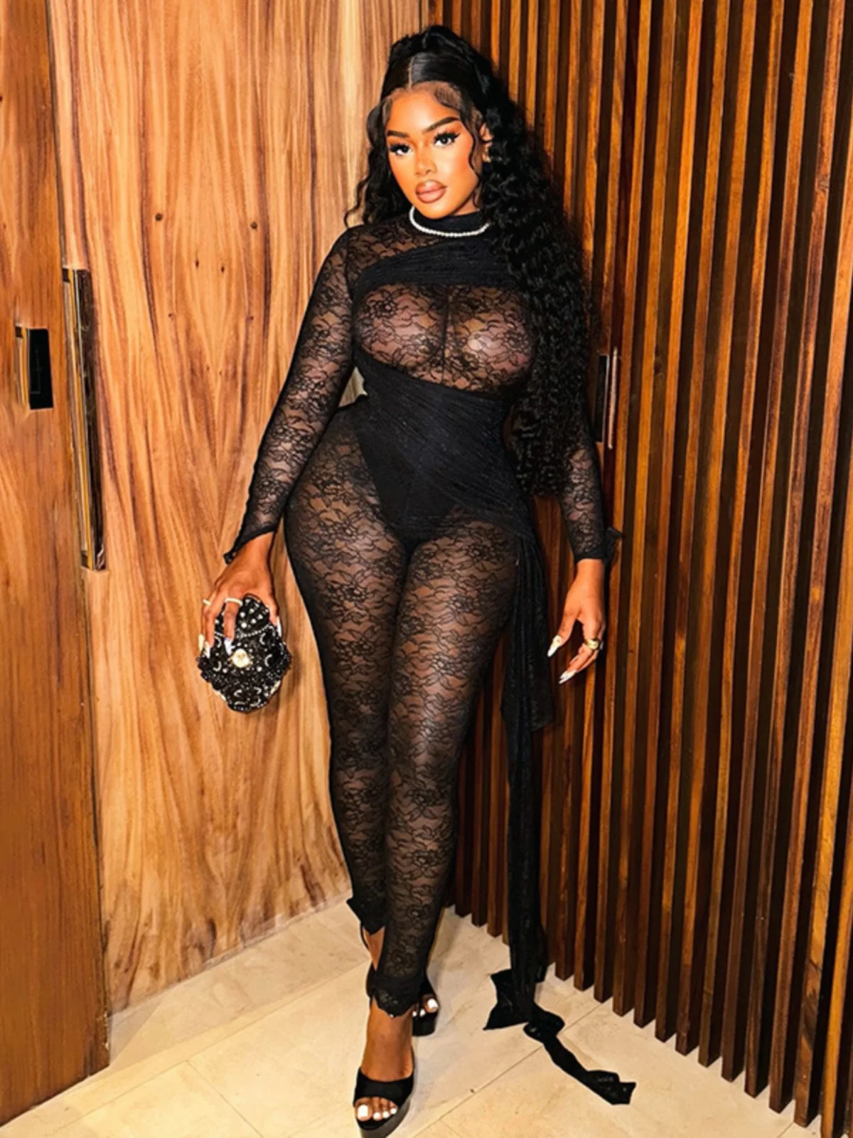 

Sexy Slim Fit Me Jumpsuit High Waist Long Pants Thin Polyester Fabric Ele Sle Women's One-Piece Suits And Rers