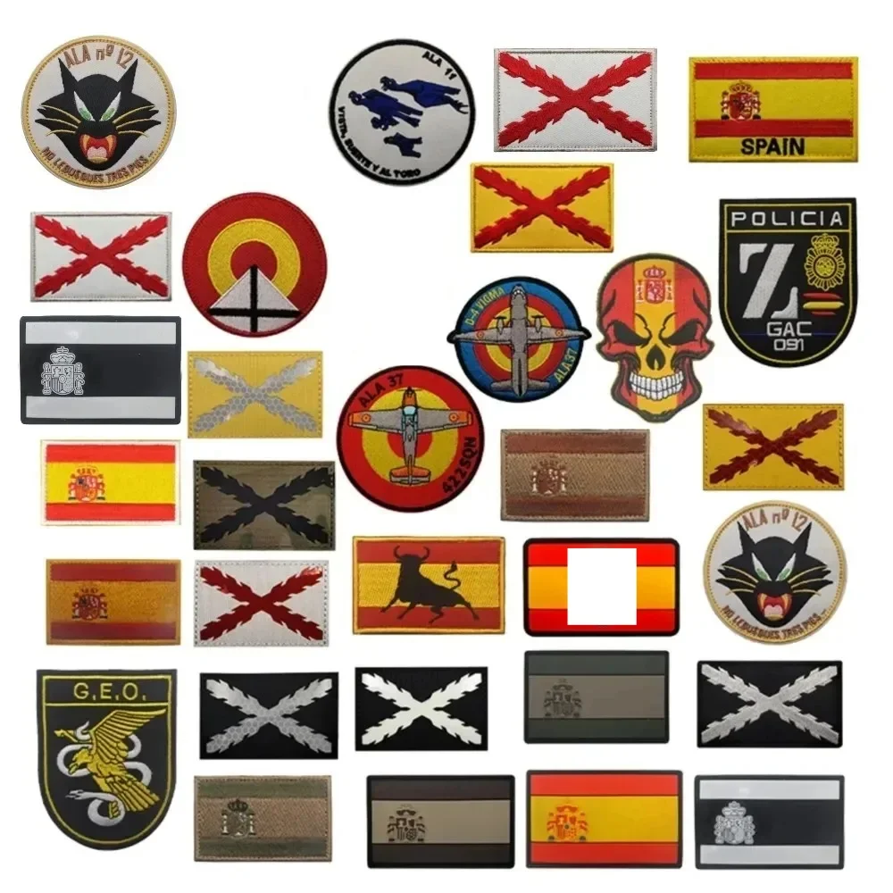 Flaga Hiszpanii Burgundowa naszywka z krzyżem Haftowany emblemat Wojskowa taktyczna opaska na ramię Naszywki na ubrania Plecak Naklejka