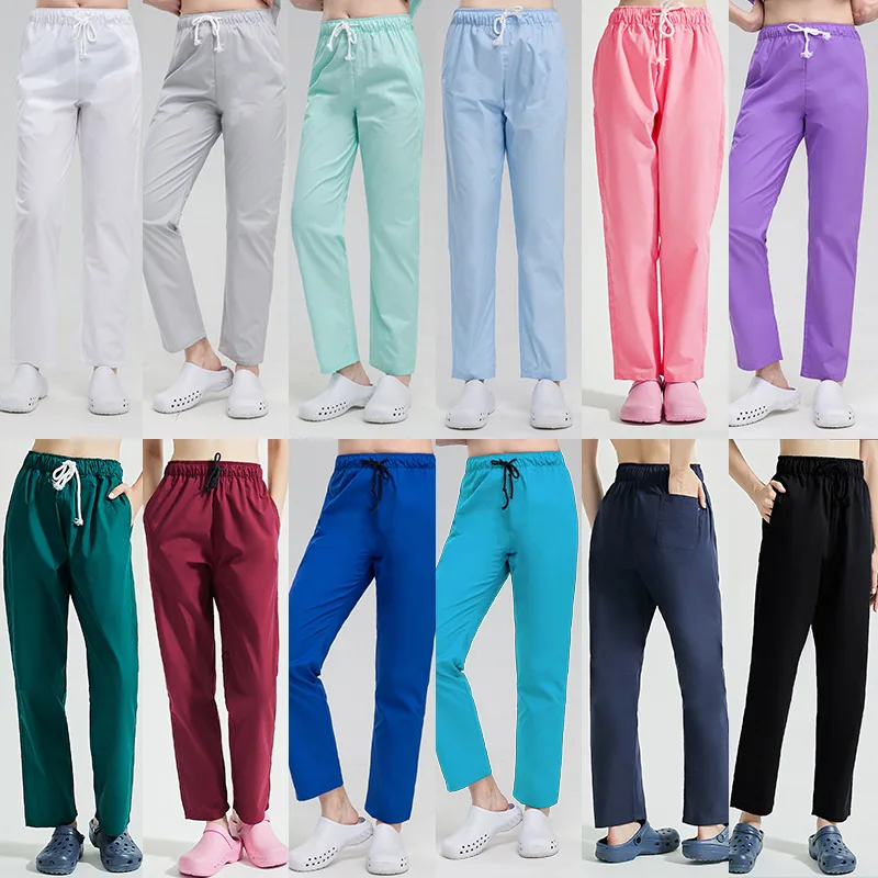 Pantalones de enfermera Unisex, ropa de trabajo para Médico Dental, pantalones finos, blancos, sueltos, transpirables, de gran tamaño, Verano