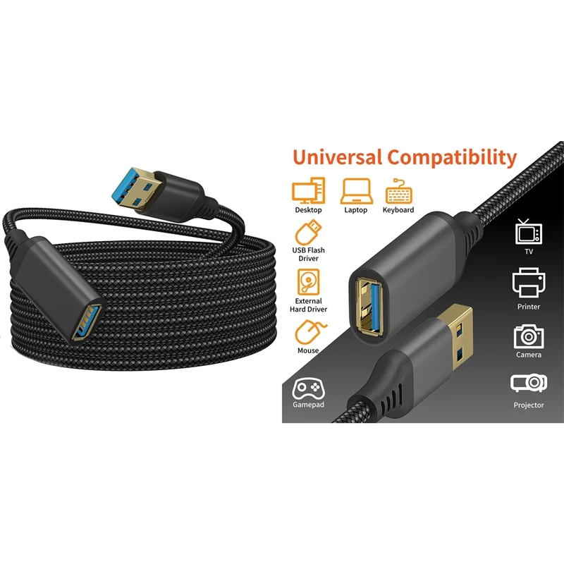 

RISE-USB 3.0 Type A Male-To-Female Extension Cable, Durable Braided Material, High Data Transmission Cable