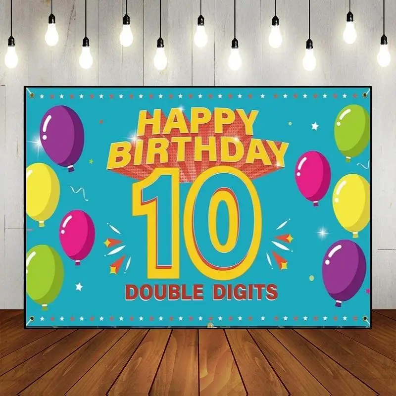 Happy 10th Birthday Party Backdrop Wall Photography Boy Girl Balloon Cartoon Background Photo Game Banner The Breath of Youth