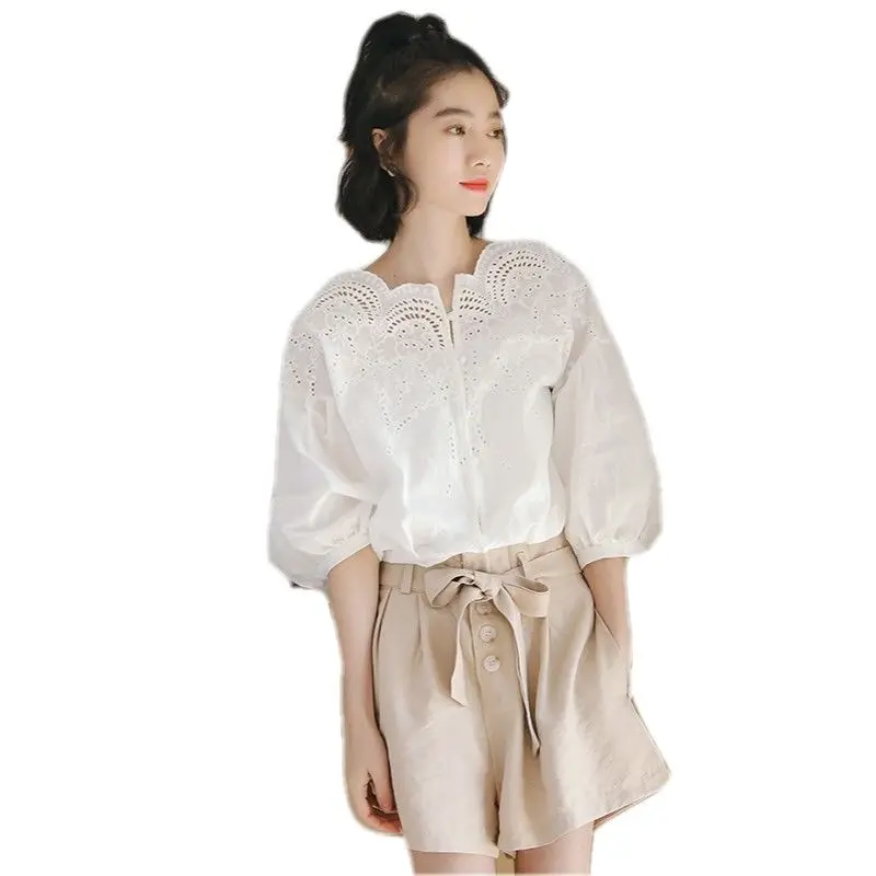 White Shirt Women's Summer Short Sleeved One Shoulder Korean Version New Loose Off Shoulder Top Women's Shirt