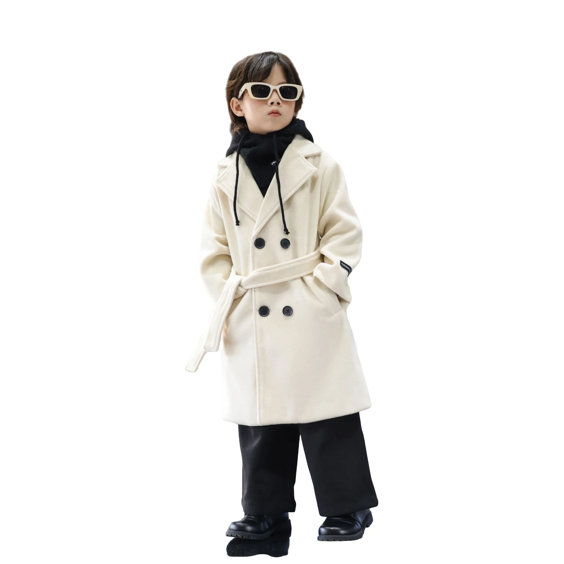 الأطفال التصوير معطف الصوف 3-15Y الاطفال يندبروف في الهواء الطلق سترة طويلة المراهقين بنين أسود بيج الشتاء معطف الصوف الدافئ