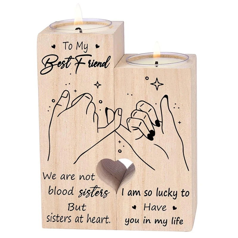 Double Sided Printing For Women Gifts For Friends Friendship Gifts Candlesticks Birthday Gifts Wooden Mood Candle Holder