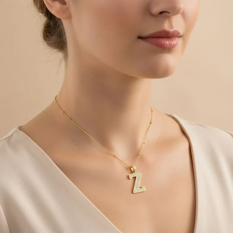 Lab-Grown Diamond Alphabet Pendant Necklace, 925 Sterling Silver GoldPlated Moissanite Collarbone Chain  Custom Wholesale Avai