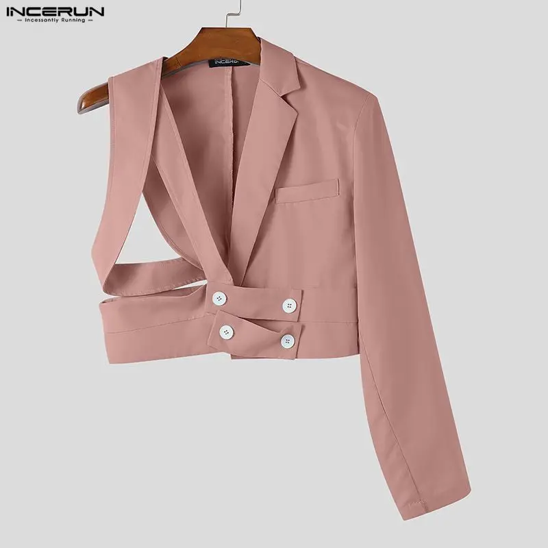 

INCERUN мужской нерегулярный пиджак однотонный с лацканами и длинными рукавами повседневные укороченные пальто мужская уличная одежда модный тонкий мужской костюм с вырезами