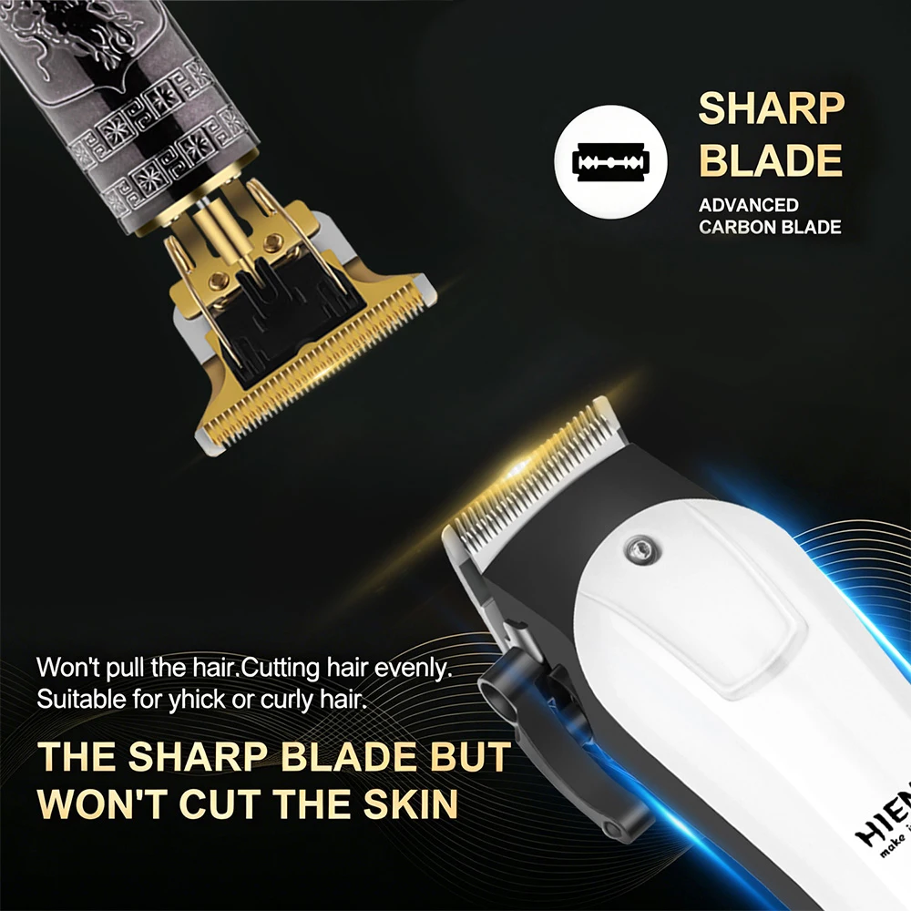 HIENA 2IN1 Dragon Engraved Barber Set Cordless Hair Clipper & Detail Trimmer USB Recharge Haircut Kit with Combs Hair Cape