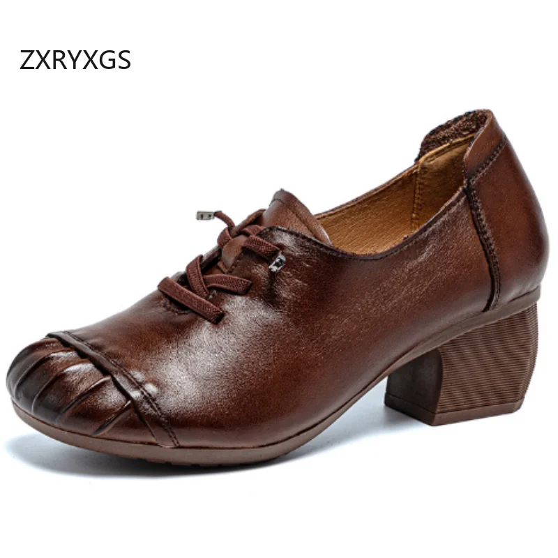 

ZXRYXGS/2029, осенняя классическая обувь из натуральной кожи в стиле ретро, удобная женская модная обувь на мягкой подошве, толстые средние каблуки