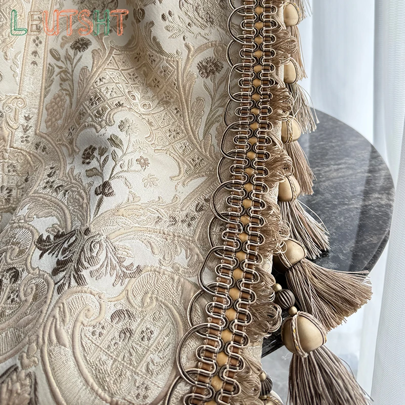 Custom Size French High-end Curtains Bedroom Living Room Retro High Precision Gold Wire Jacquard Relief Blackout European Villa