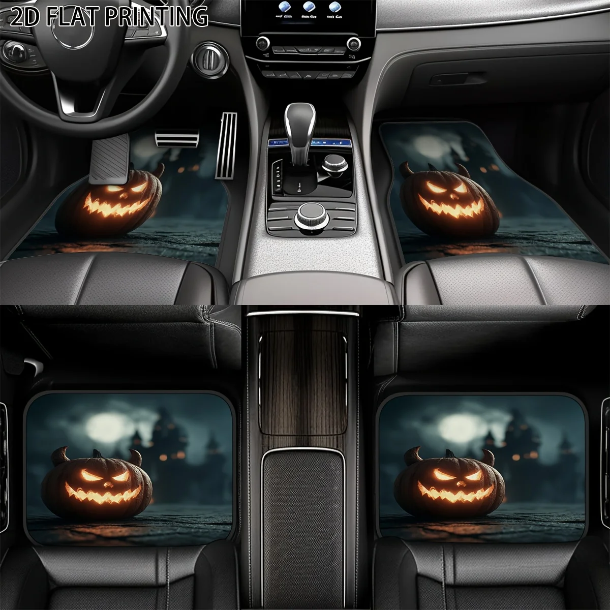 4pcs Orange Pumpkin Dense Full-pattern Design Car Floor Mats, Durable And Easy To Clean, Suitable For Most Car Models Including