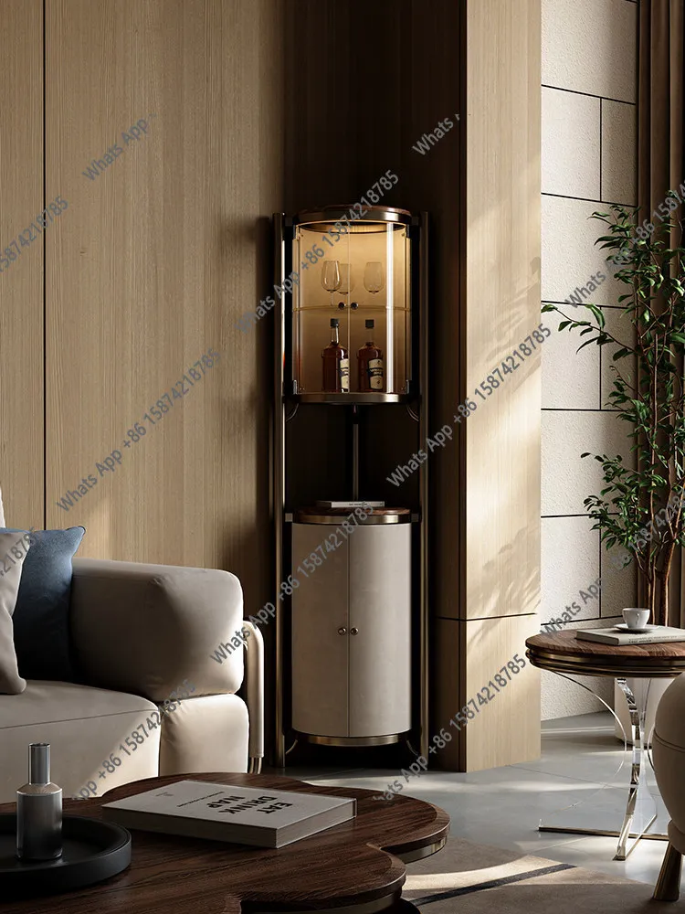 Italian light luxury wine cabinet modern high-grade glass corner cabinet display  villa household wall high cabinet shelf
