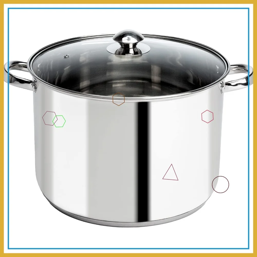 

Кастрюля из нержавеющей стали на 12 кварт с крышкой из закаленного стекла, ручками, которые не нагреваются, пригодная для использования в духовке и пригодная для вторичной переработки