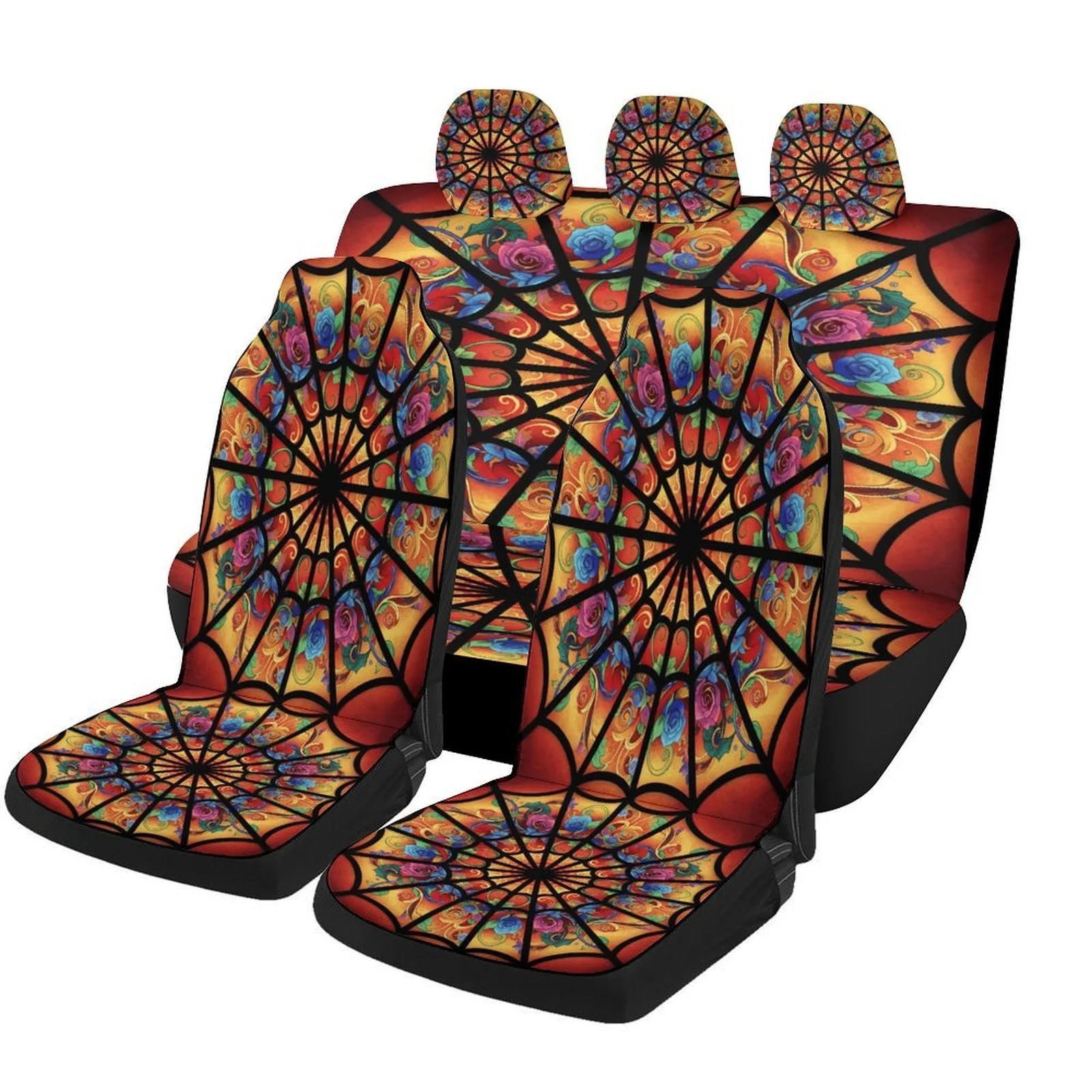 Set Of Floral Web Art Car Covers Suitable For Most Vehicles, Stylish And Breathable Decorative Protectors For The Entire Car , U