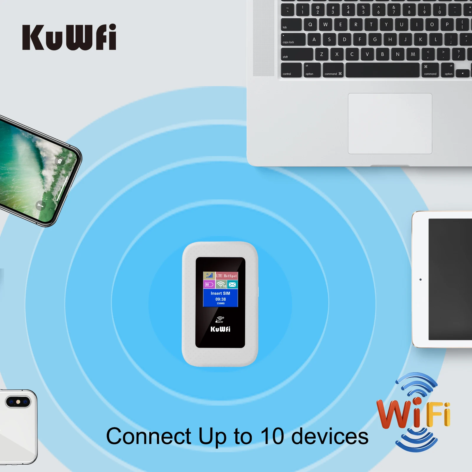 KuWFi Router 4G LTE Korea 150Mbps, Router Hotspot seluler Mini luar ruangan 4G LTE Modem Wi-fi Router kartu SIM untuk RU/Korea/Brasil/UE