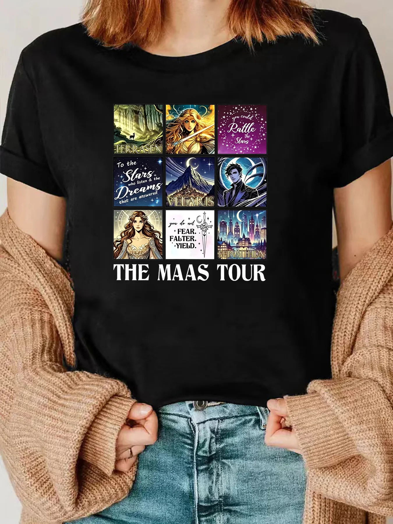 ACOTAR Fairy Dust Series Sarah J. Maas Fan Tour Printed T-shirt - Women's Casual Round Neck Short Sleeve Top