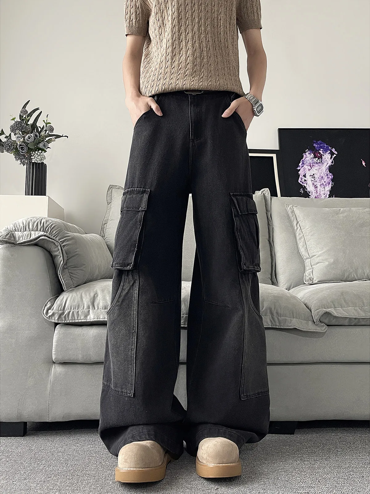 Calças Jeans de Trabalho Multifuncionais com Múltiplos Bolsos para Homens e Mulheres, Estilo Harlan, Lavadas, com Corte Reto ...