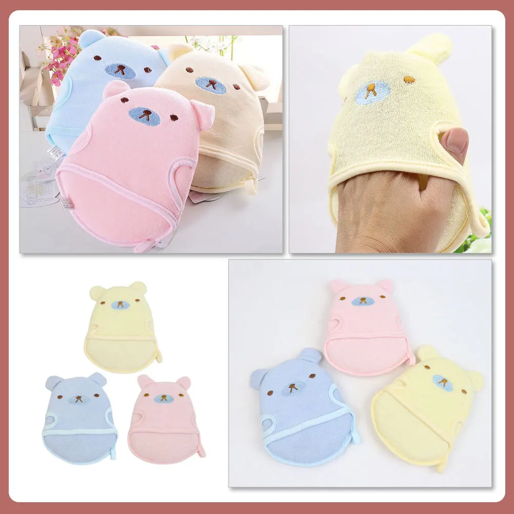 3Pcs Kids Washcloths Baby Bath Mitt Cartoon Animals Design Lightweight Portable Exfoliating Gloves Toddler Shower Supplies