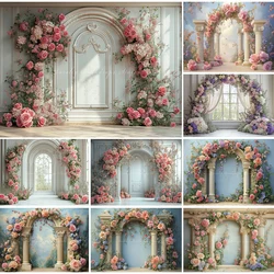 Arched Wall Backdrop With Flowers And Roses Kids Baby Cake Smash Photography Props Romantic Archway Child Wedding Backgrounds