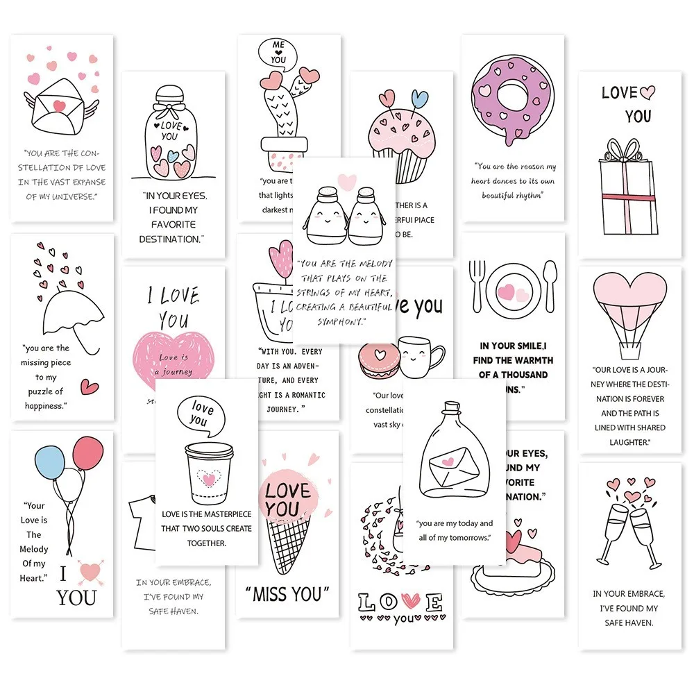 21pcs/Set Romantic Paper Valentines Day Cards 3.5inch Sentence Love Notes Cartoon Motivational Cards Gift