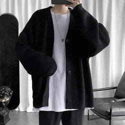 Man Clothes Black V Neck Cardigan Knitted Sweaters for Men Y2k Streetwear Spring Autumn Ugly Plus Size 90s Vintage Wool Fun Tops