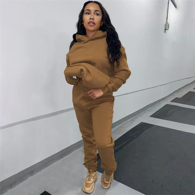  Autumn and Winter Women's Hooded Long-sleeved Sweater High Waist Print Bouquet Feet Trousers Casual Two-piece Suit Women