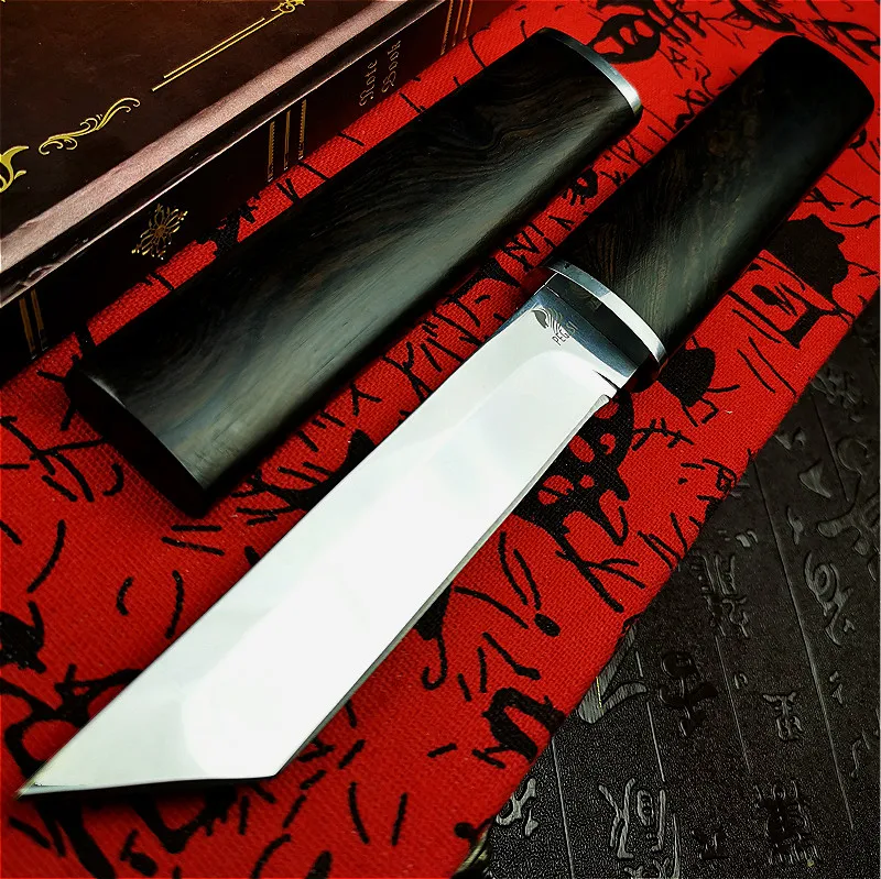 Japanese D2 steelThickened mirror sharp samurai sword high quality outdoor hunting straight tactical knife collection gift knife