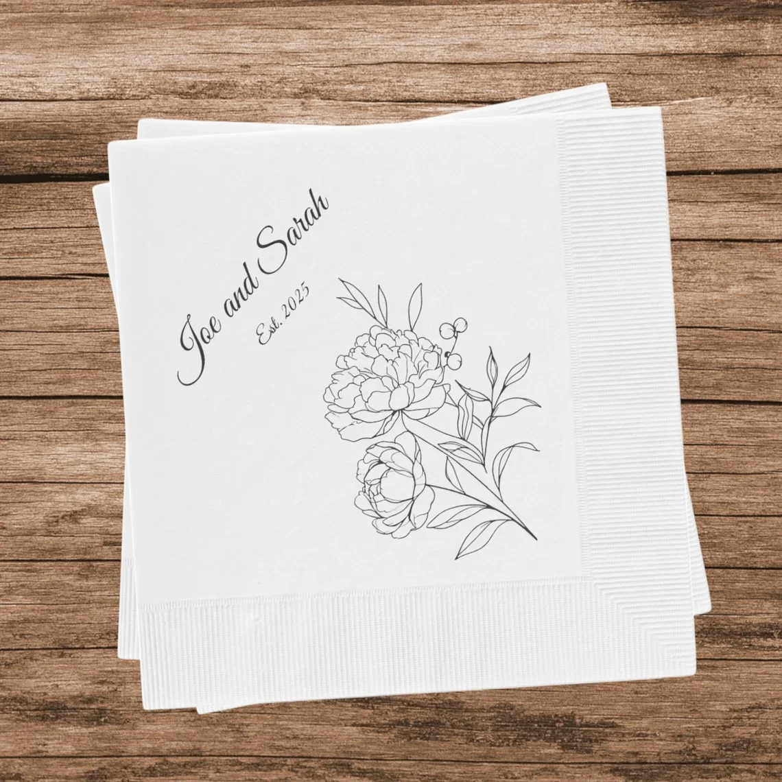 Floral Wedding Napkins for Modern Cocktail Hour or Personalized Rehearsal Dinner, Custom Dining Reception or Bar Napkin Decor