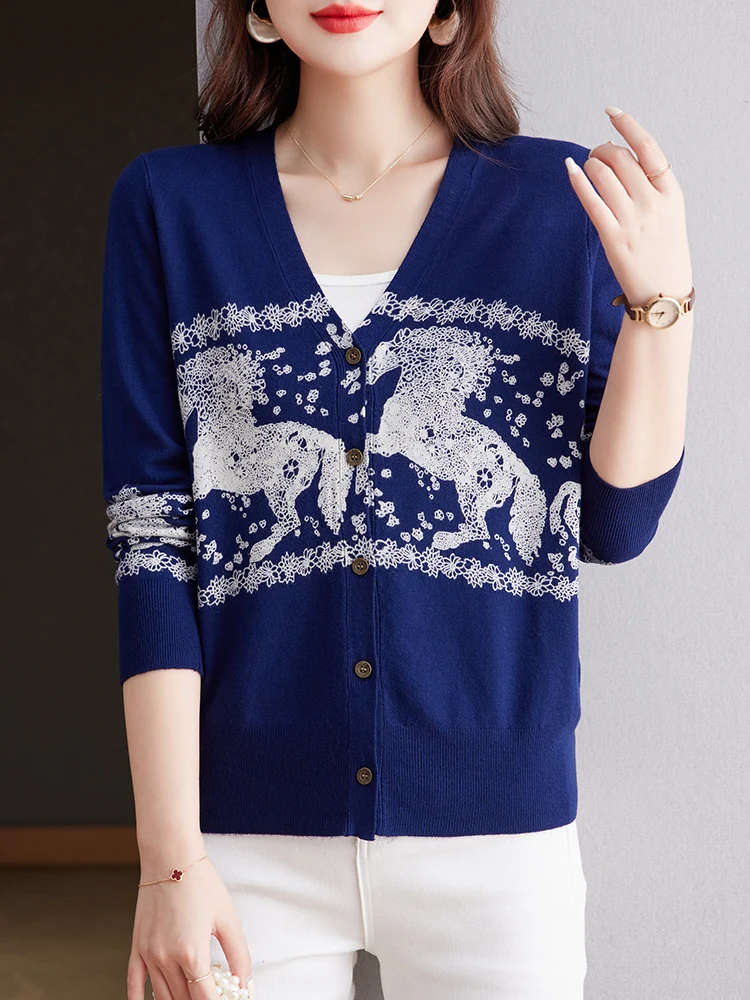 

Print Cardigan Women New Autumn Casual Soft Woman Sweaters High Quality Knitwear Single-breasted Cardigans