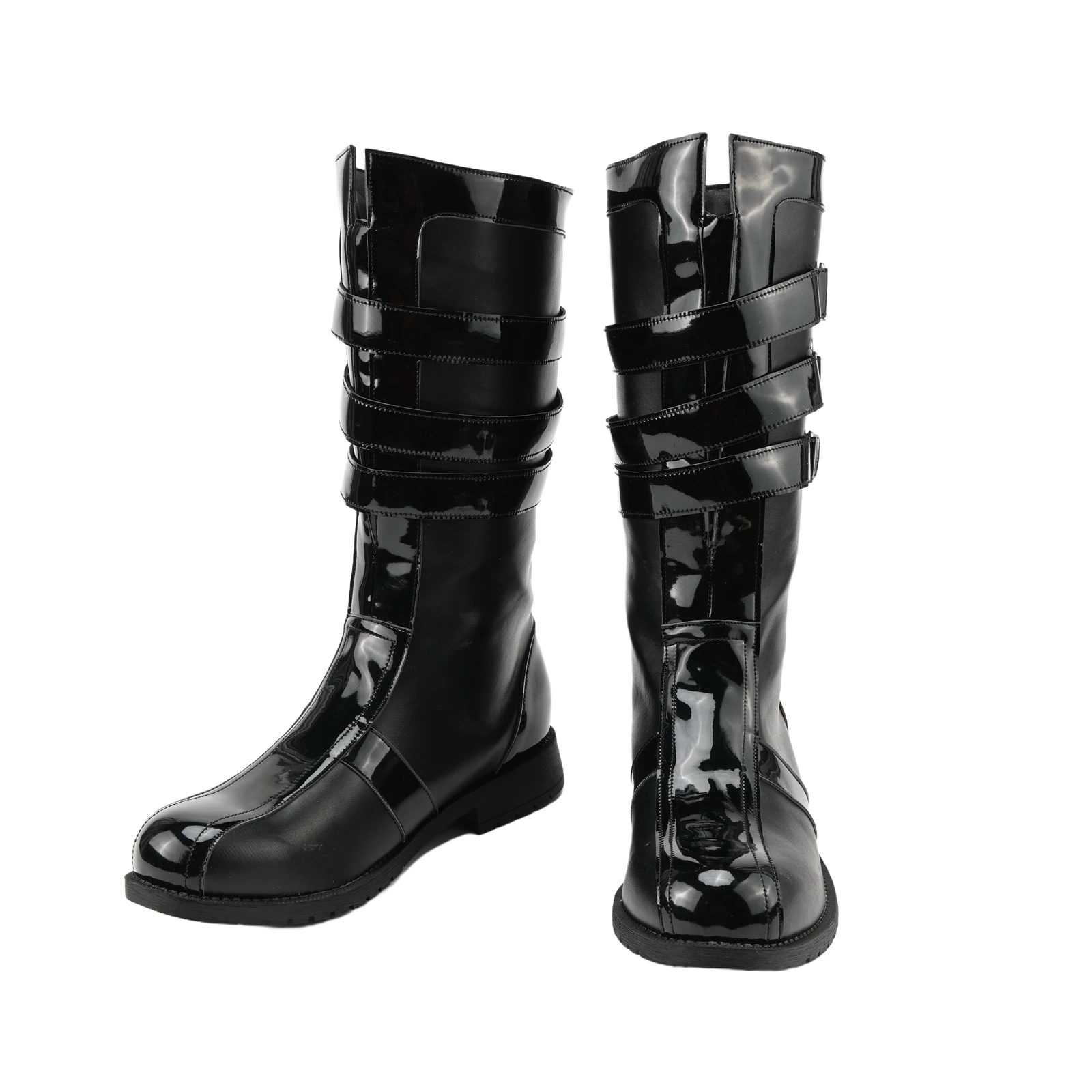Men's Plus Size Medieval Faux Leather Boots, Gothic Buckle, Black Retro Boots, Knight Pirate Prince Halloween Cosplay Footwear