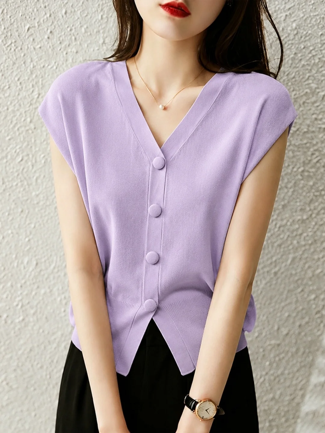 Korean Style Pure Color Versatile V-Neck Knitwear Single Button Fashionable Age-Defying Top Women's Fashion Autumn New Arrival
