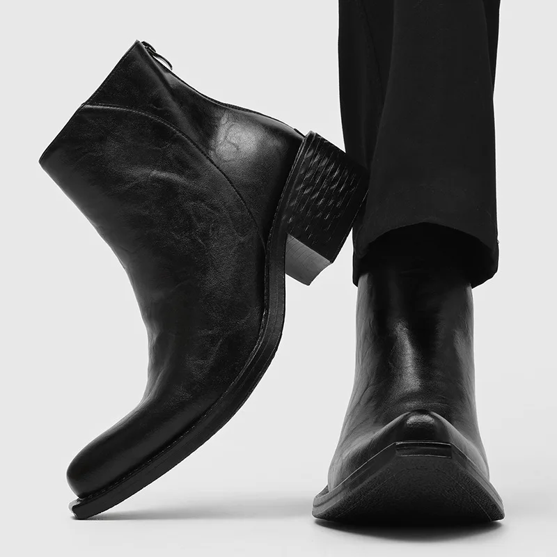 men's fashion party banquet high chelsea boots black brown designer pointed toe shoes cowboy original leather boot ankle botas
