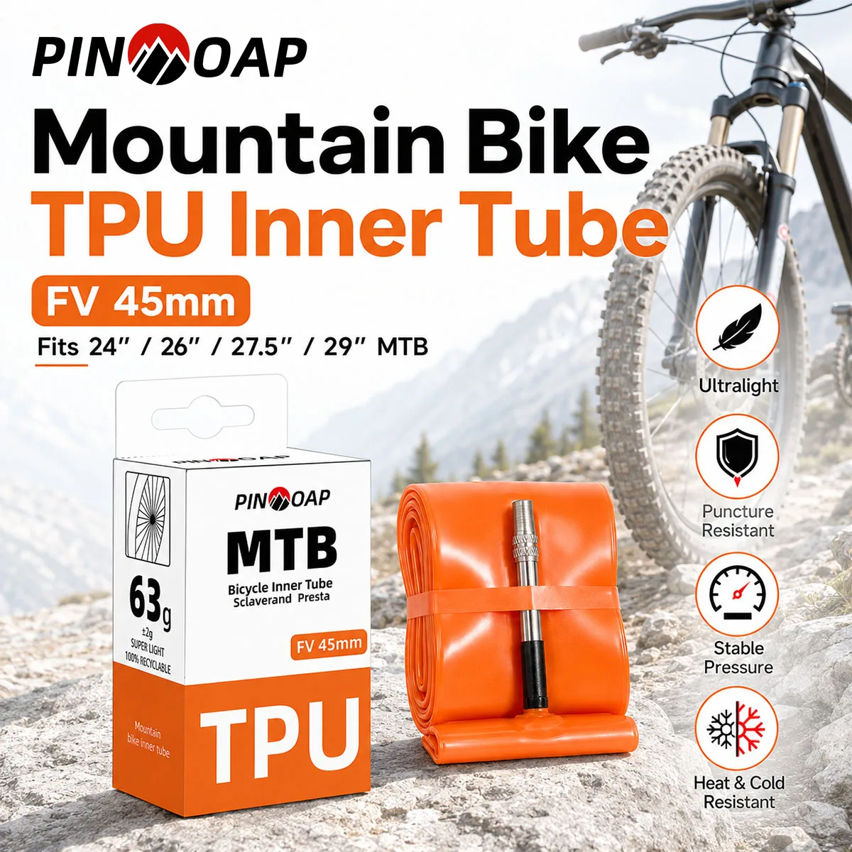 PINMOAP 1/10P Mountain Bike TPU Inner Tube Ultralight Bicycle Tire With Durable Puncture Resistant Replacement For Mtb Cycling