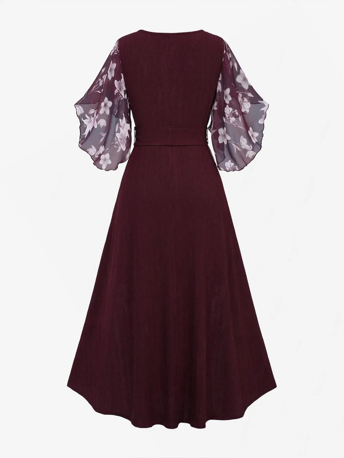 ROSEGAL Plus Size Bohemia Dresses Women\'s Spring Summer Flowers Printed Ruffles Surplice Tulip Hem Chiffon Dress Casual Costumes