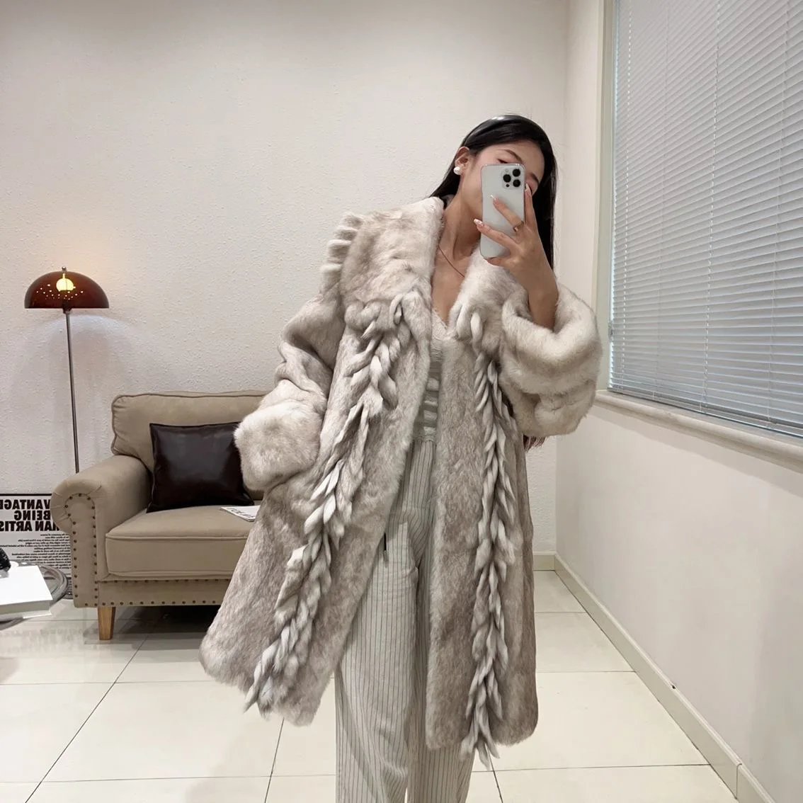 Rétro Sle réel manteau de fourrure de lapin Long Sve vêtements de sortie d'hiver en vrac Faionable Ele revers manteau Sli trajet Sle