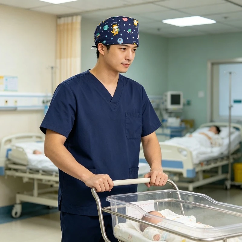 Male and Female Cartoon Printed Nurse Hat, Adjustable Strap To Fit Big Head Circumference, Soft and Comfortable Medical Work Hat