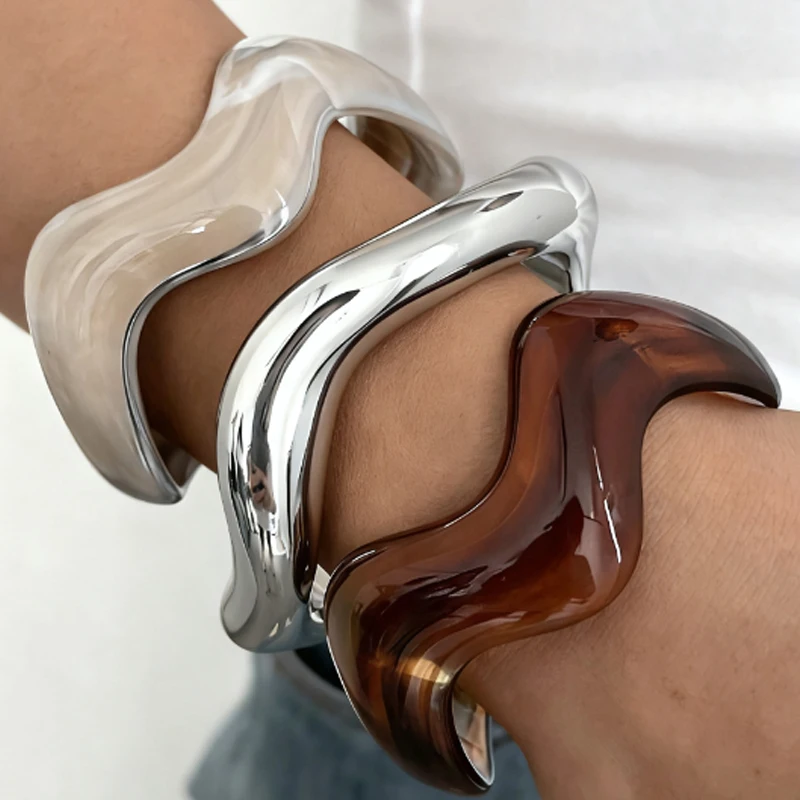 3Pcs Irregular Wavy Cuff Bangle Set For Women Resin Chunky Wave Bracelets Minimalist Stackable Wristband Trendy Jewelry Gift New image 4