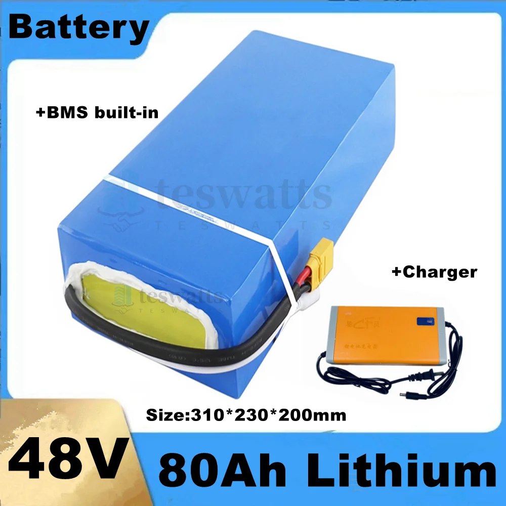 

Batterie VEFEPO4 de 48V et 80Ah avec BMS 16S et Chargeur 10A, pour Système Solaire de Scooter et Vélo de 4000W et 3000W