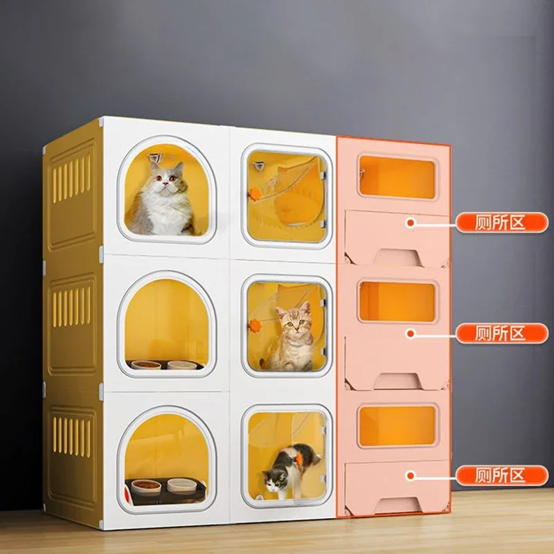 Cat Cages 3-layers with Partition Breeding Cages Large Space Pet Shop Foster Cat Cage House with Cat Litter Box Luxury  Villa