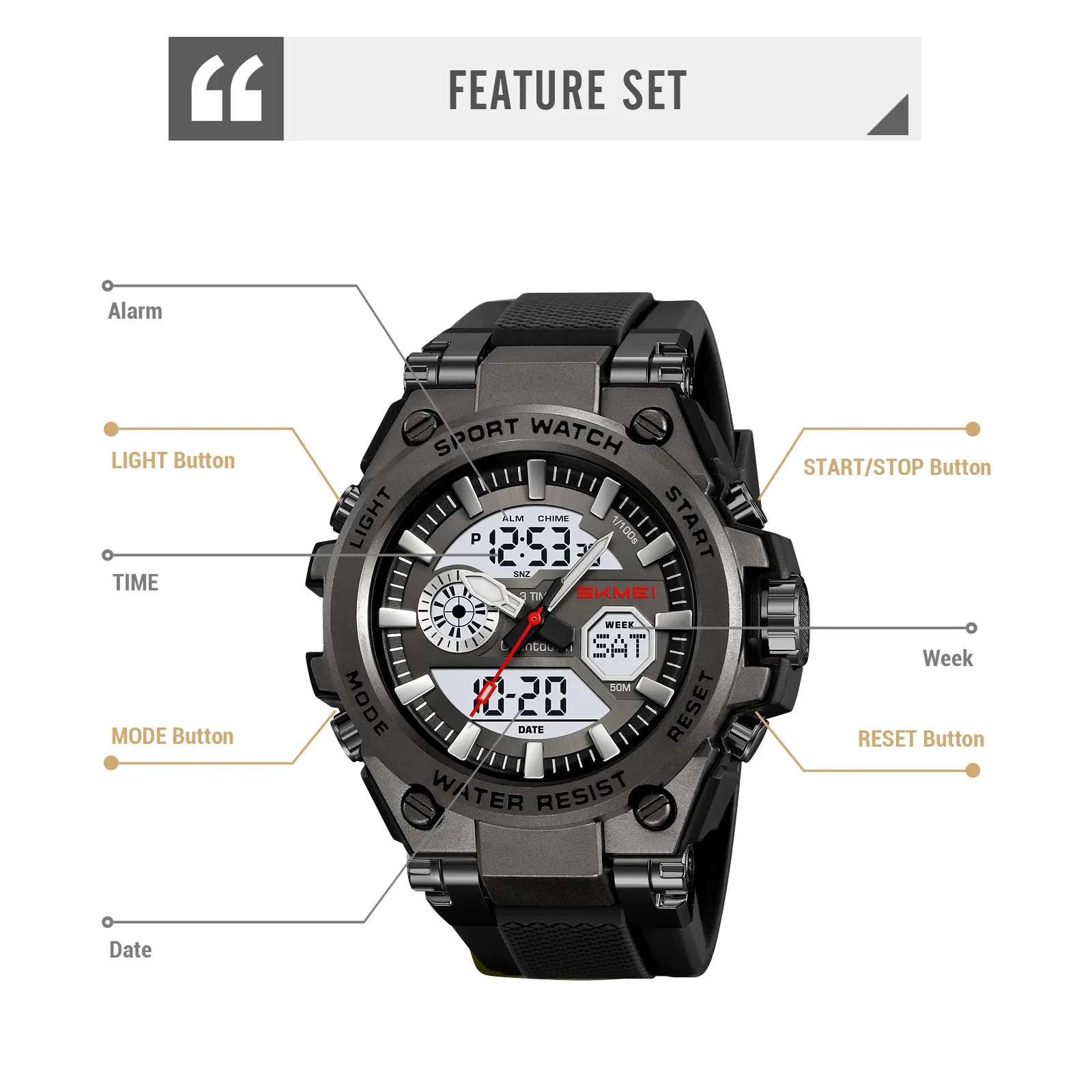 ساعات كوارتز رياضية مقاومة للماء تناظرية OutdoSKMEI 2417 رقمية عصرية #5