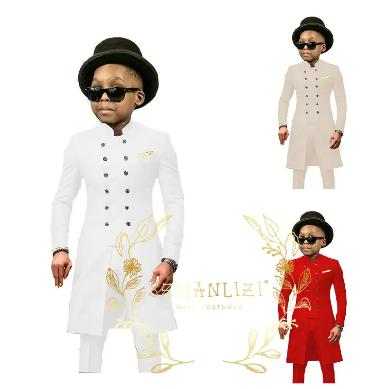 Suit for Boys Double Breasted African Design Jacket Set Wedding Clothes White Kids Blazer Pant costume enfant garçon mariage