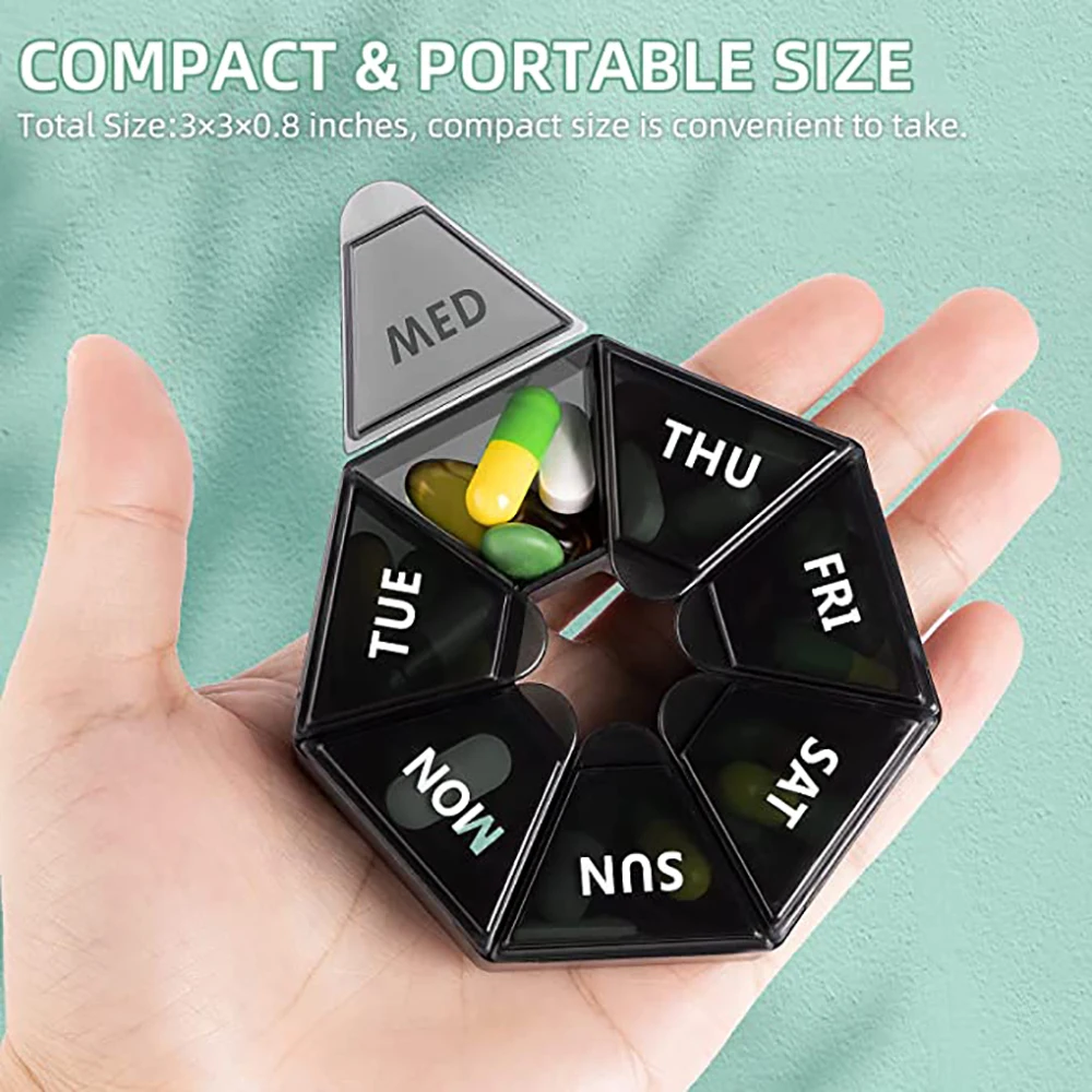 Weekly 7-day Pill Organizer Portable Travel Pill Box Multifunctional Small Medicine Case Black