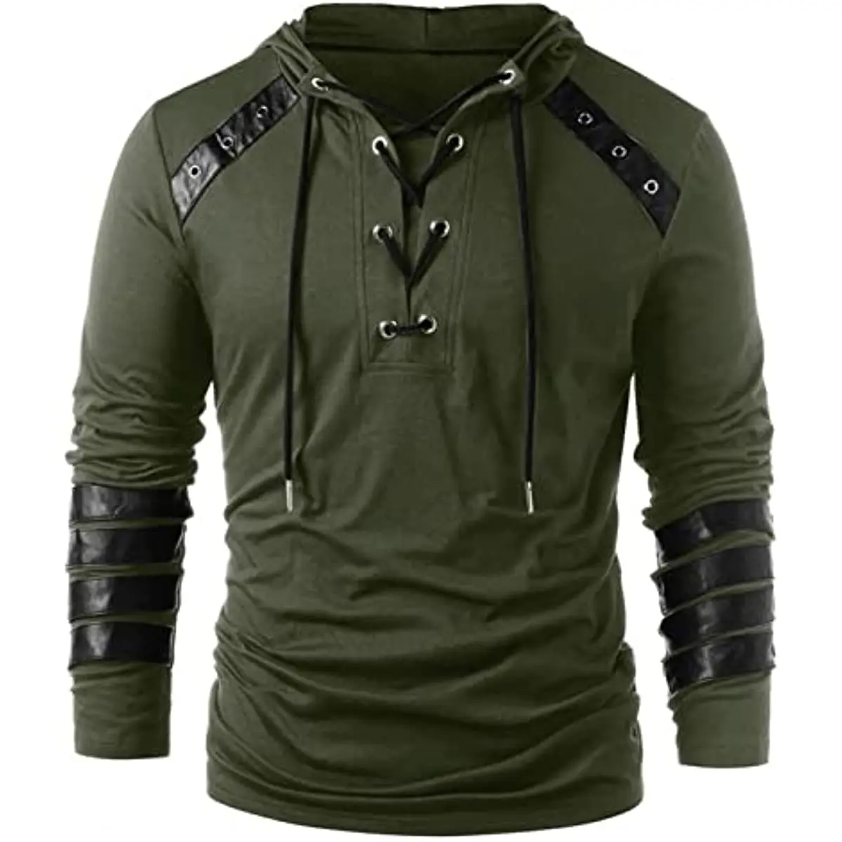 Gothic Hoodies for Men Steampunk Lace Up Long Sleeve Pullover Sweatshirt Medieval Retro Bandage Jumper Hoodie Tops