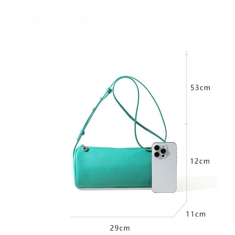 2025 مصمم بسيط أفقي اسطوانة برميل على شكل رفرف حقائب النساء جلد البقر حقائب الكتف بلون محفظة كروسبودي