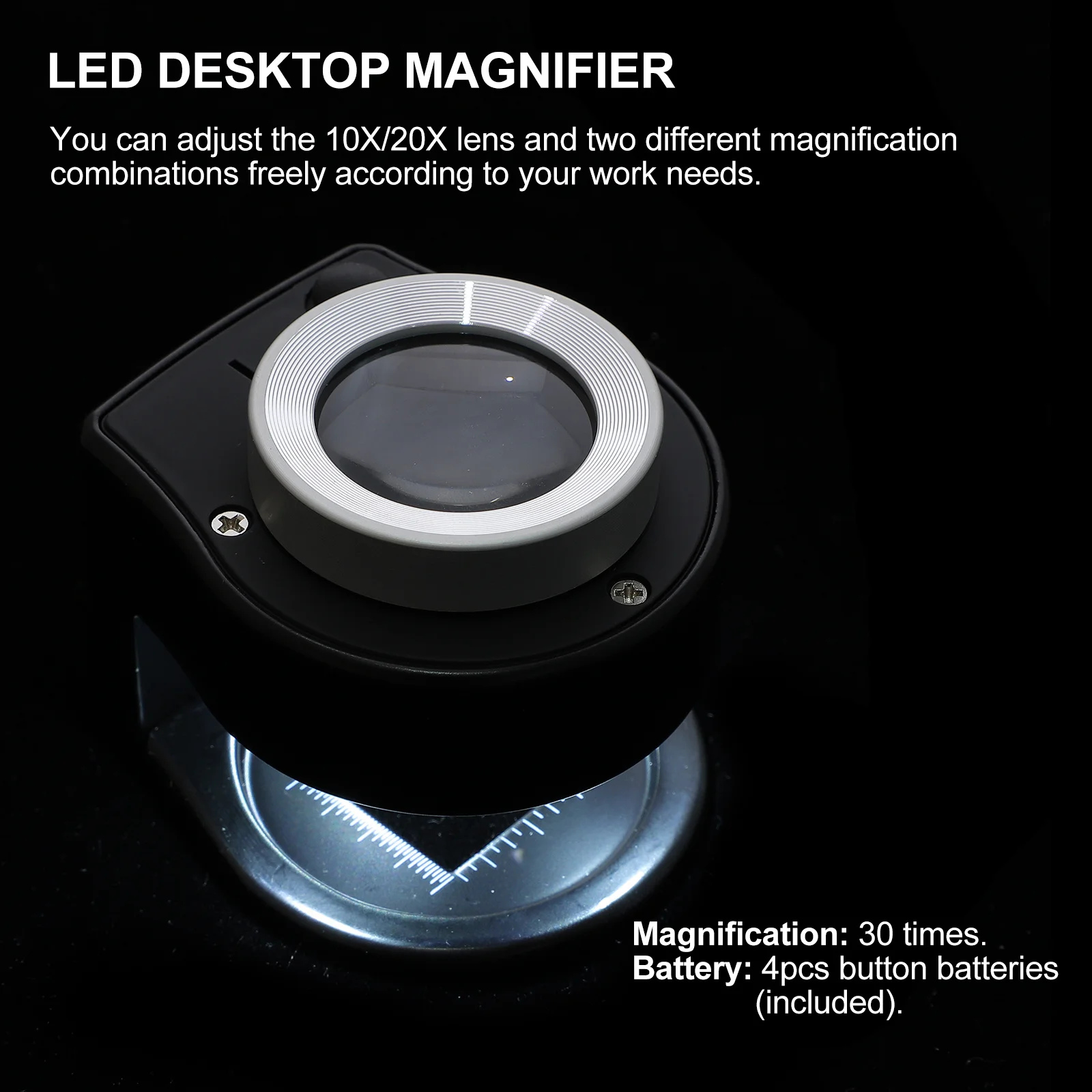 WATIIFUFU Magnifier Mirror Portable Glass Optical Observation Instrument Desktop Black Plastic